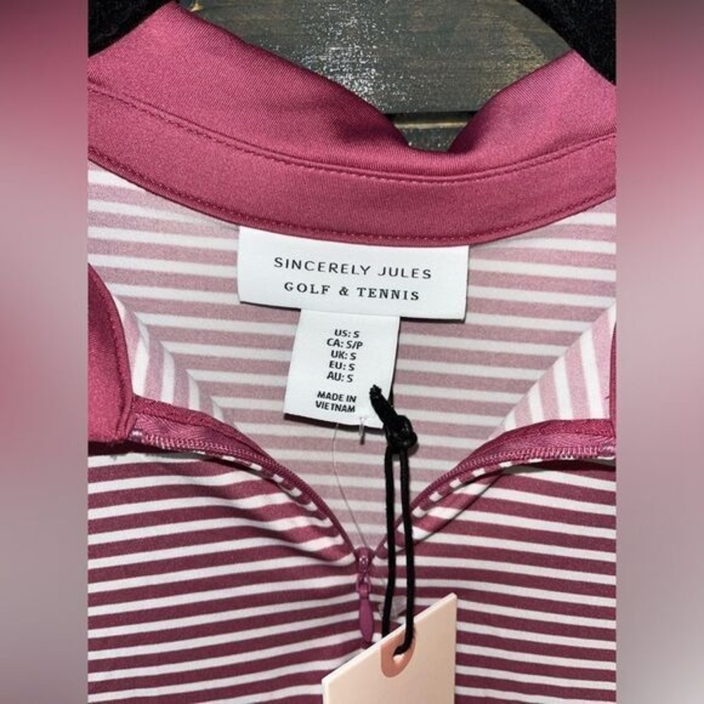 Pink Striped Sleeveless Golf Polo Top UPF50 Moisture Wicking Athletic Shirt A34 - Picture 8 of 8
